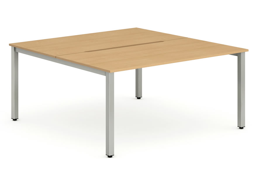 View Beech Finish 2 Person BacktoBack Bench Office Desk 2 x 160cm x 80cm Desks Ideal For Hot Desking Steel Frame Cable Management Portland information