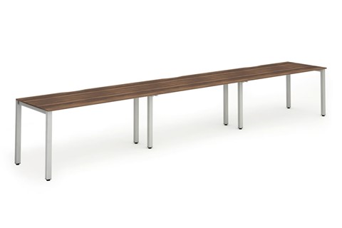 Portland Single 3 Person Bench Desk - 1200mm Walnut Silver 