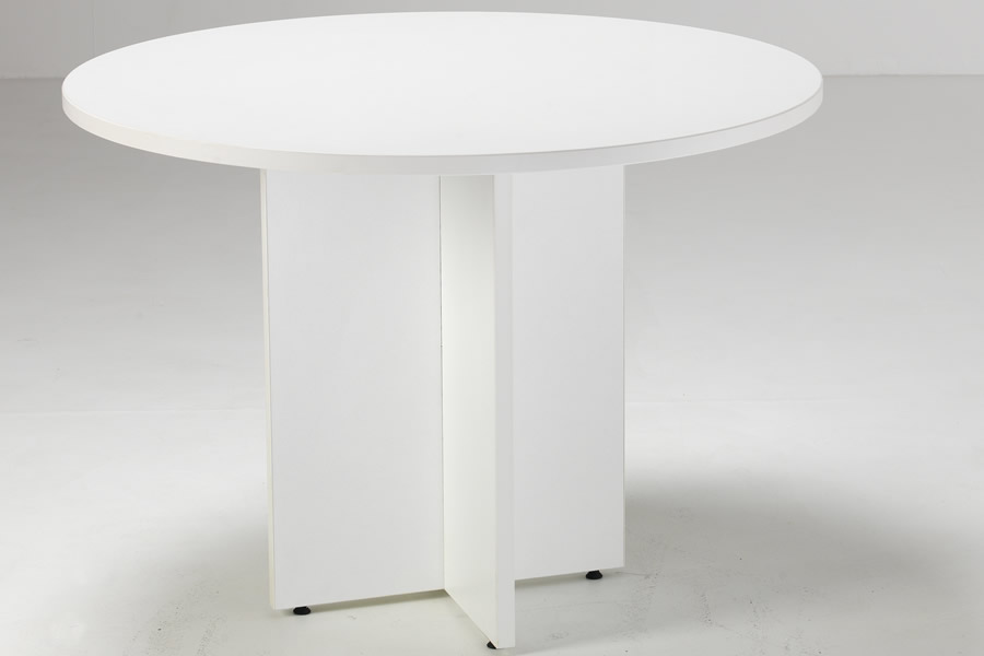 View 110 cm White Round Home Office Meeting Table Seats 4 People 25mm Scratch Resistant Top Surface Panel Leg Table Base Kestral Range information