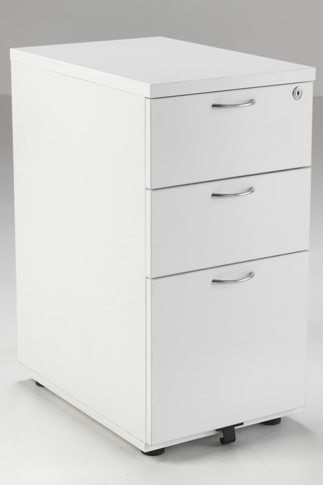 View White Finish Mobile 3 Drawer Desk Pedestal Storage Chest Fully Locking Drawers Fully Extending Drawer Runners Easy Glide Wheels Kestral information