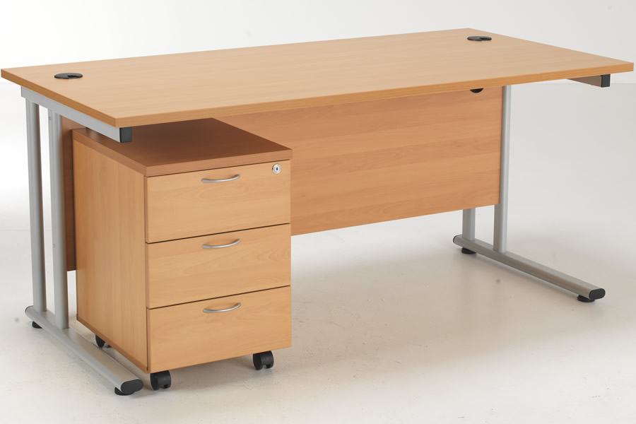 View Beech 160cm x 80cm Rectangular Cantilever Office Desk 3 Drawer Storage Pedestal Combination Cable Management Locking Drawers Norton Oak information