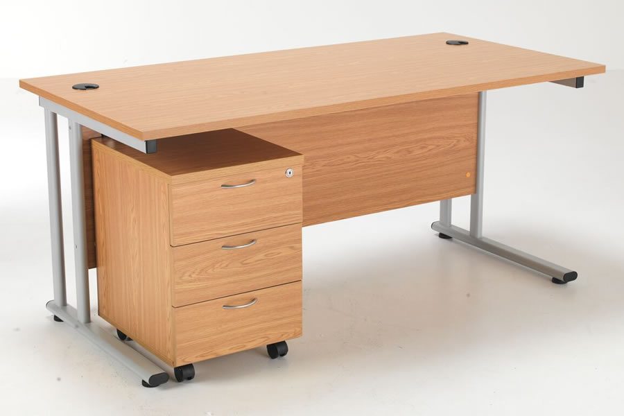 View Beech 160cm x 80cm Rectangular Cantilever Office Desk 2 Drawer Storage Pedestal Combination Cable Management Locking Drawers Norton Oak information