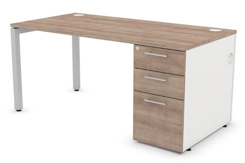 Duty Rectangular Pedestal Desk - Birch 1400mm Right Hand Facing Silver Two Drawers 