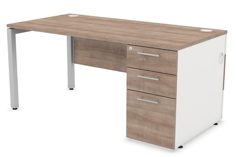 Duty Delta Pedestal Desk - Birch 1400mm Silver Left Hand Facing 3 Drawer 