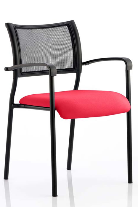 View Red Stackable Mesh and Fabric Meeting Visitor Chair With Arms information