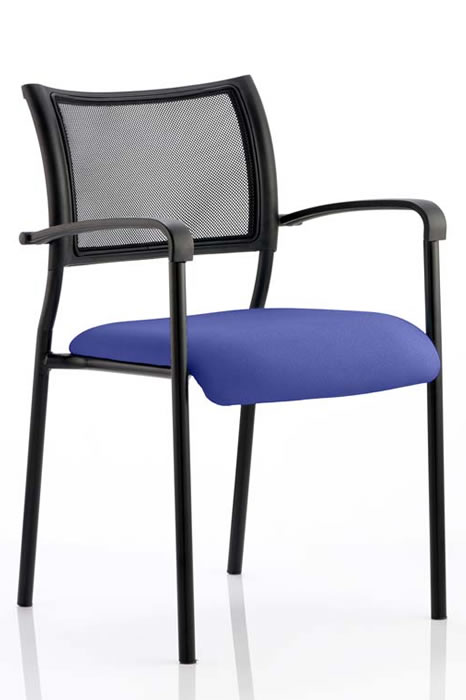 View Blue Stackable Mesh and Fabric Meeting Visitor Chair With Arms information