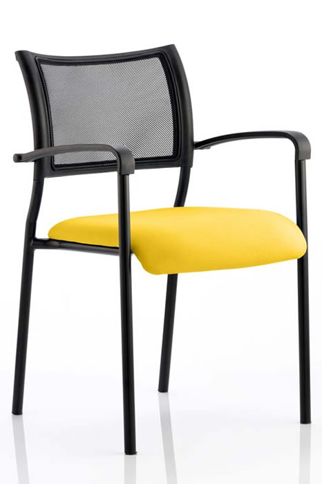 View Yellow Stackable Mesh and Fabric Meeting Visitor Chair With Arms information